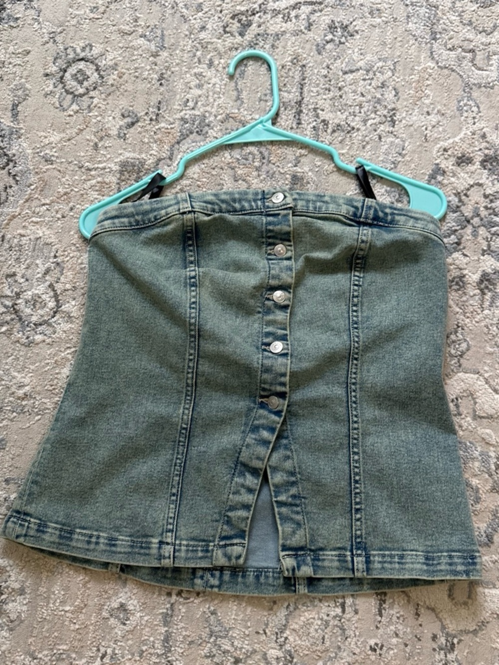 Divided Green Denim Strapless Button-Front Tube Top